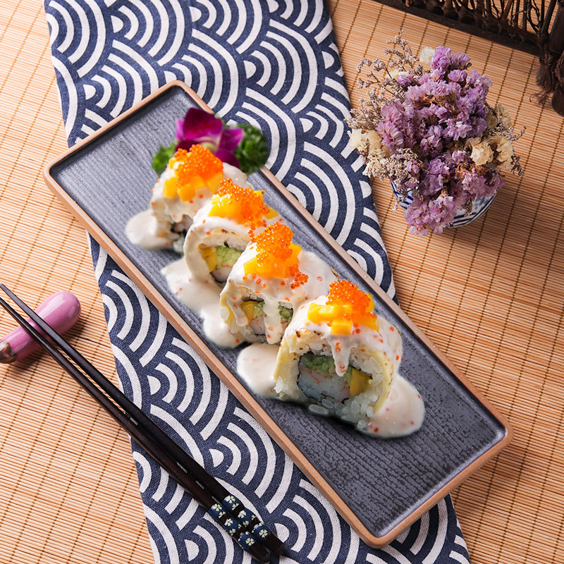 寿司日式创意餐具酒店长方陶瓷盘烤物盘长条盘