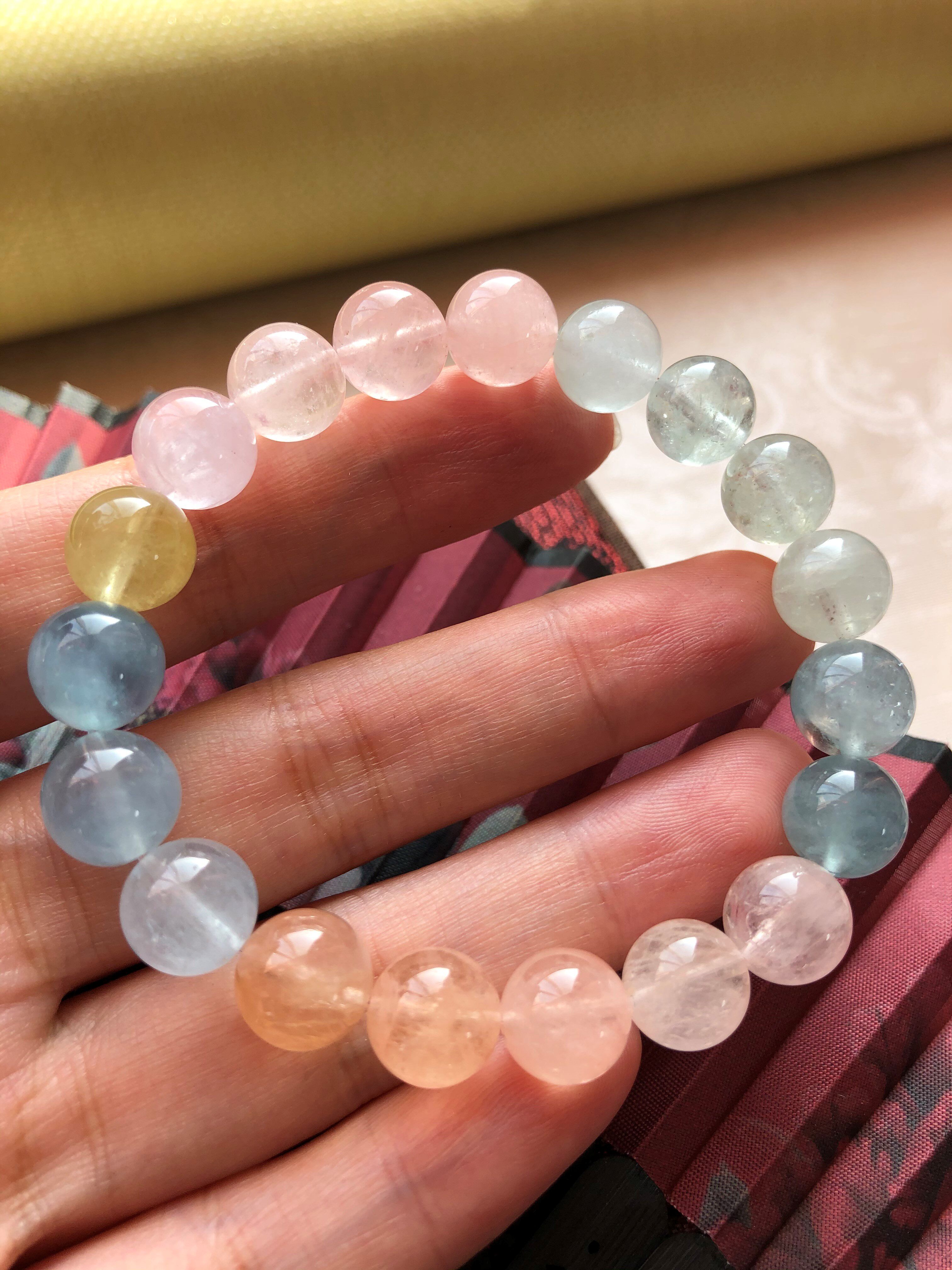 天然水晶高冰冰冰冰糖果色摩根石手链手链女手串礼物饰品手链