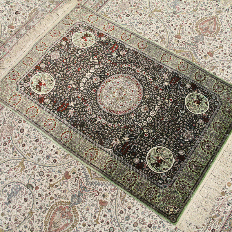 毯译1厘米16个结高道数收藏价值手工真丝地毯地毯