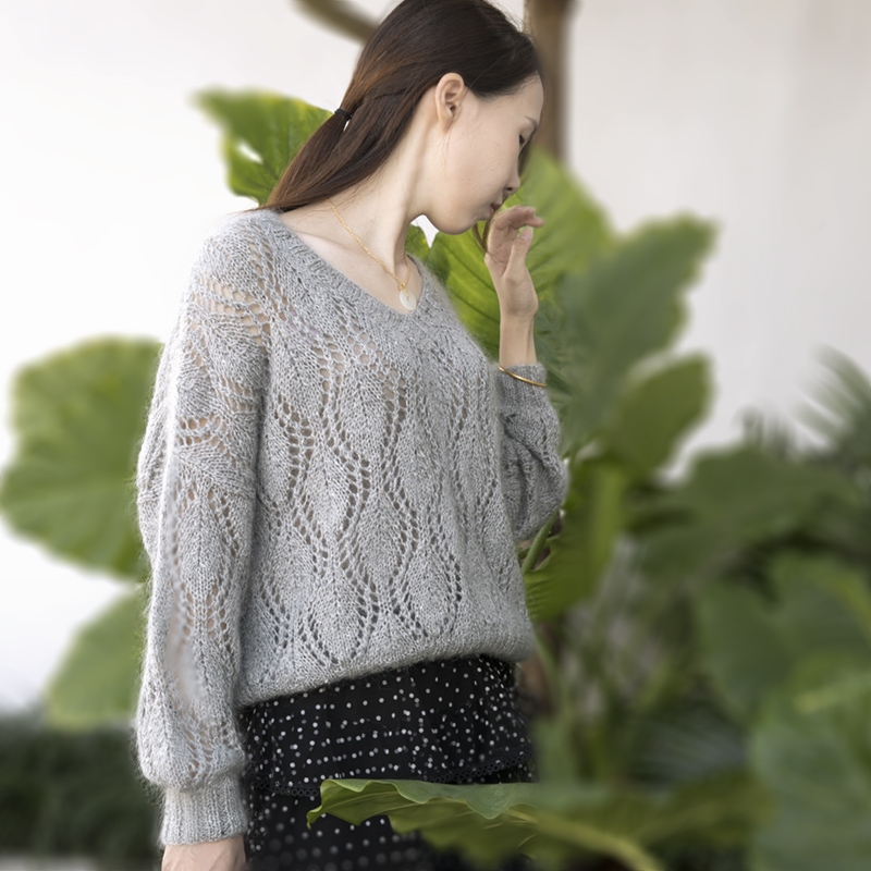 天羽材料真丝马海镂空自织手工编织长袖毛衣diy编织材料包