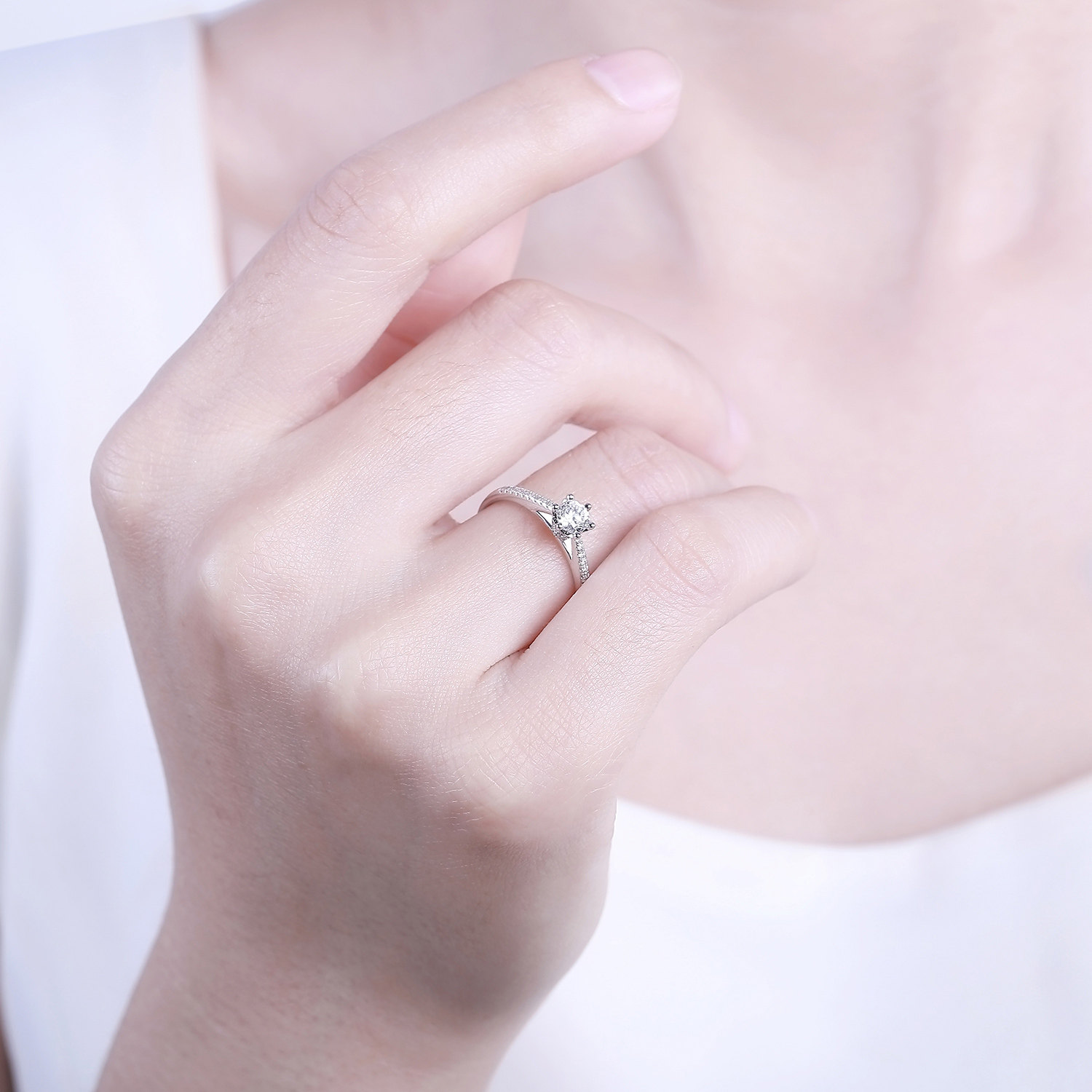 克徕帝30分钻戒白金结婚一克拉克拉18k真钻戒指手饰