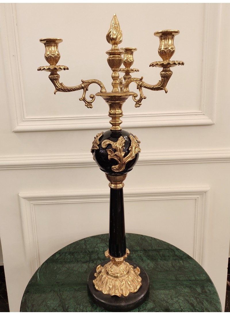 瑞特热销家居法式全铜黑色底座三头经典欧式烛台