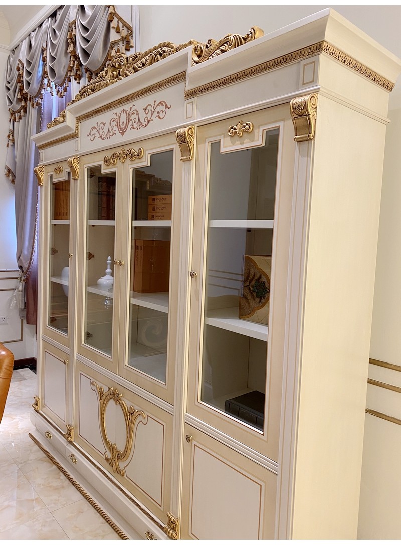 酒柜瑞特欧式意式复古实木巴洛克奢华白色贴金酒柜