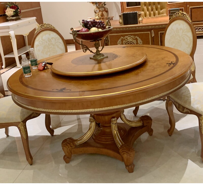 瑞特复古实木榉木欧式餐台25米棕色椭圆形质感实木餐桌