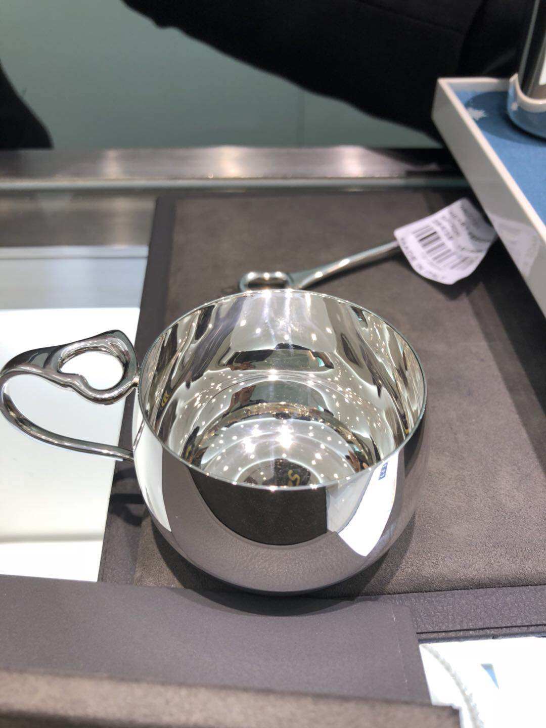 正品蒂芙尼tiffany儿童餐具圆形纯银婴儿刻字小孩水杯