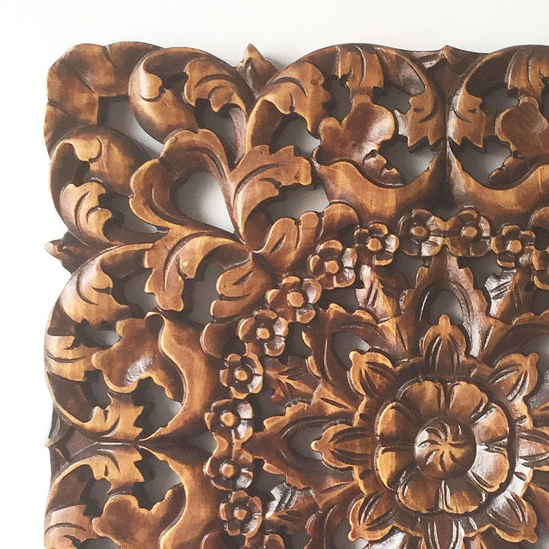 特惠实木雕花方形镂空做旧花板泰式中式古典壁饰