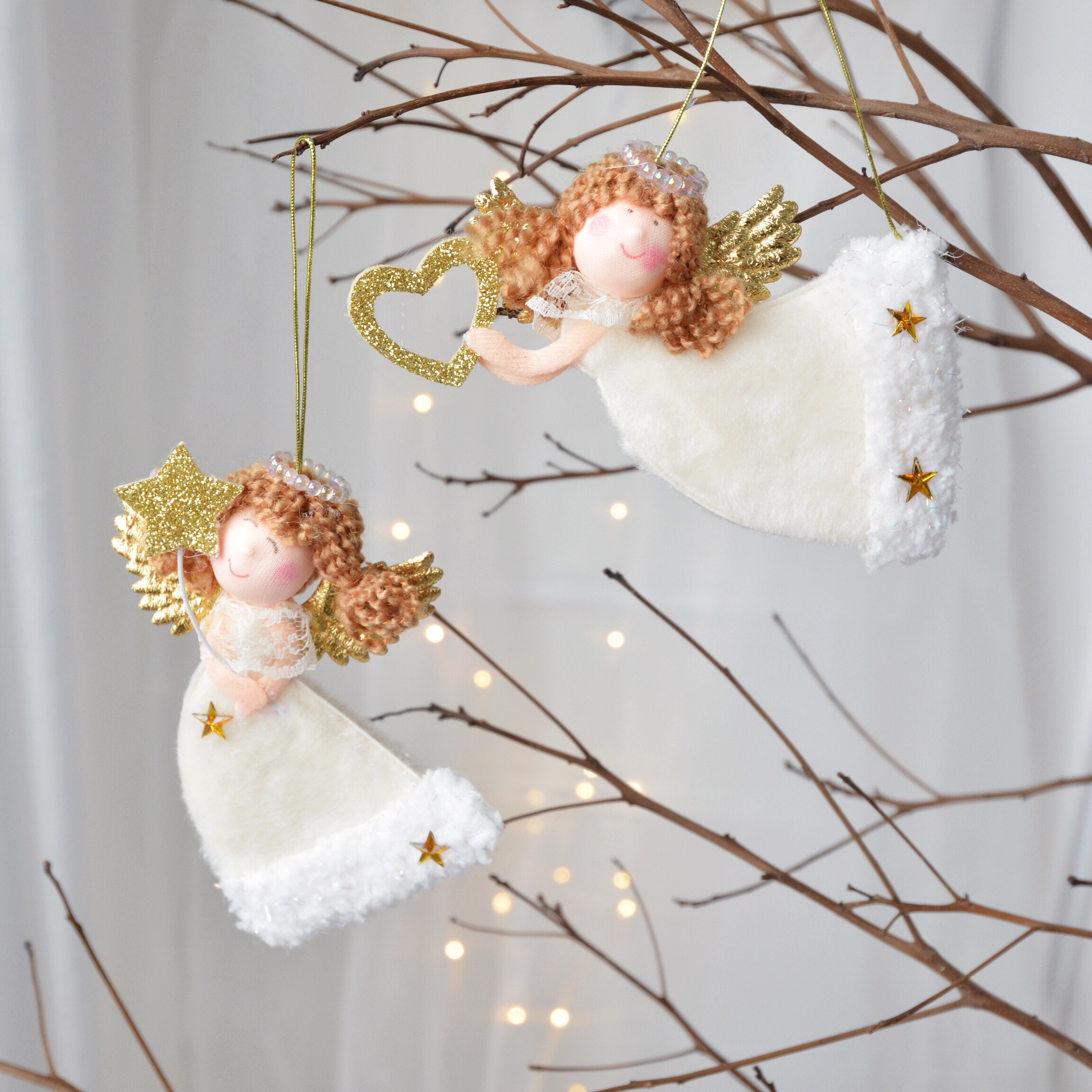 星星魔法棒swanlace金色翅膀卷发毛绒北欧天使韩国圣诞装饰品