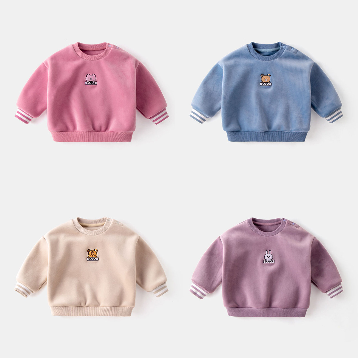 宝宝水貂绒卫春秋加绒加厚婴儿上衣冬款儿童卫衣