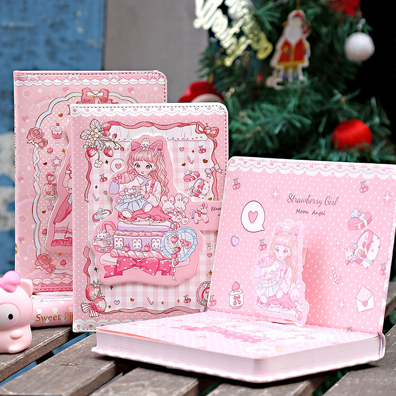 公主笔记本笔记软面学生日记本ins本日磁扣立体笔记本