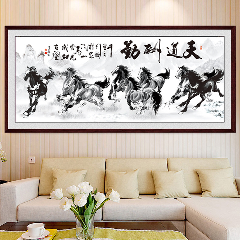 十字绣2019新款线绣八骏图马到成功客厅八马俊八匹马万马奔腾水墨