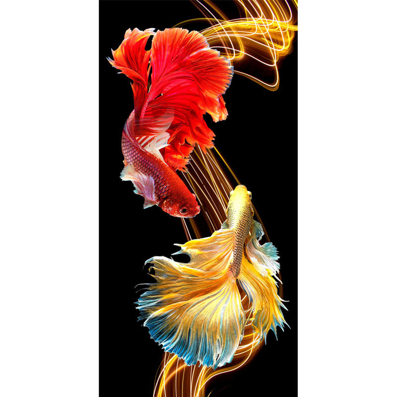 钻石画满客厅双鱼玄关竖版锦鲤点贴十字绣砖石十字绣套件