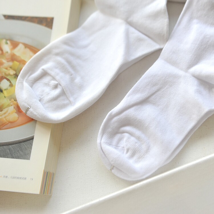 袜子5双包邮日本纯棉白侣短袜子棉纯色白色中筒袜