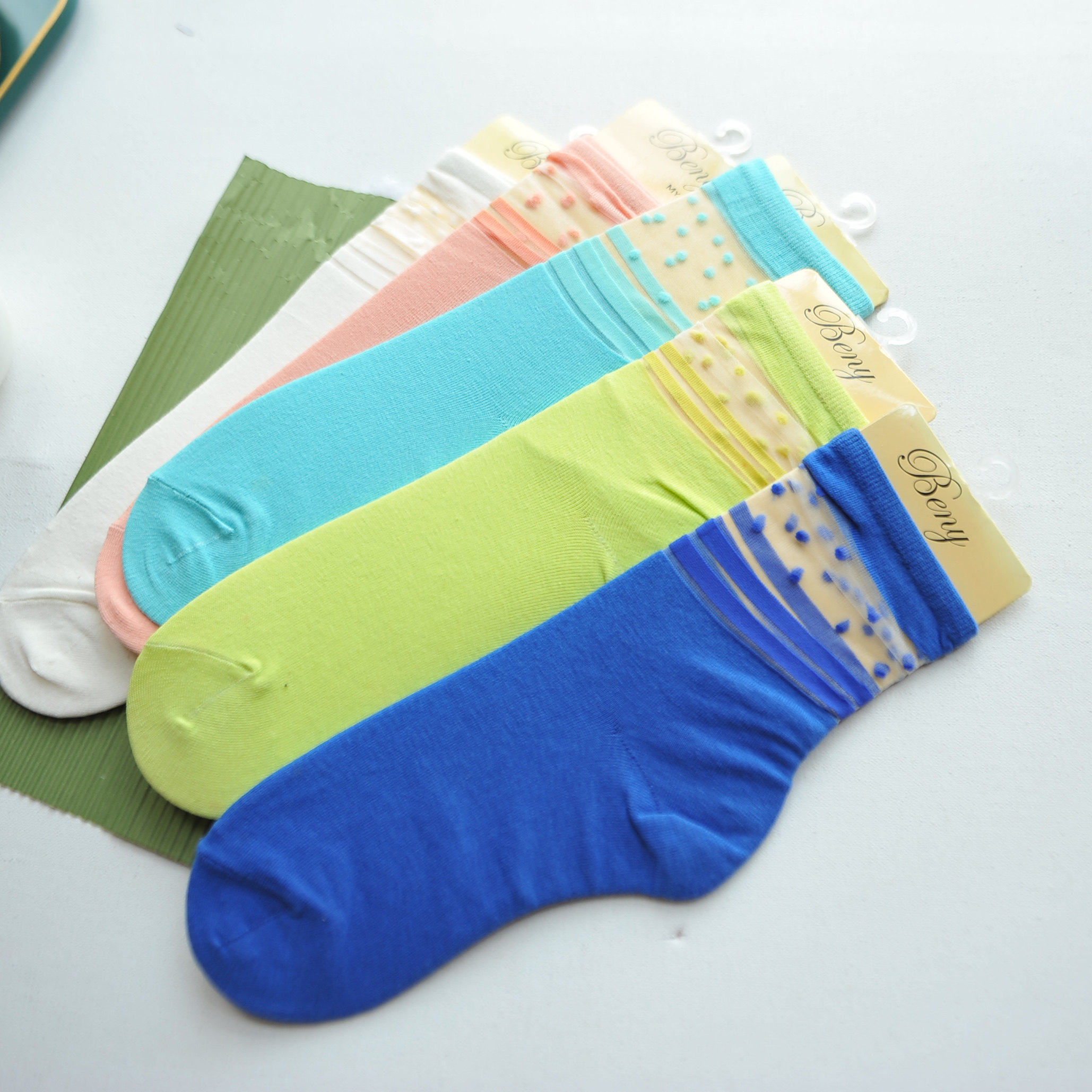 日本beny堆堆玻璃丝复古短袜夏天凉鞋袜子彩色短袜