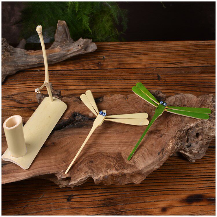 手工竹制竹蜻蜓创意平衡茶道摆件工艺品装饰品怀旧茶宠摆件