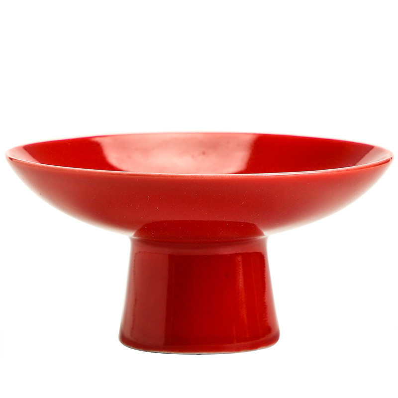 红色点心结婚喜庆糖果果盘高脚陶瓷茶点盘小果盆