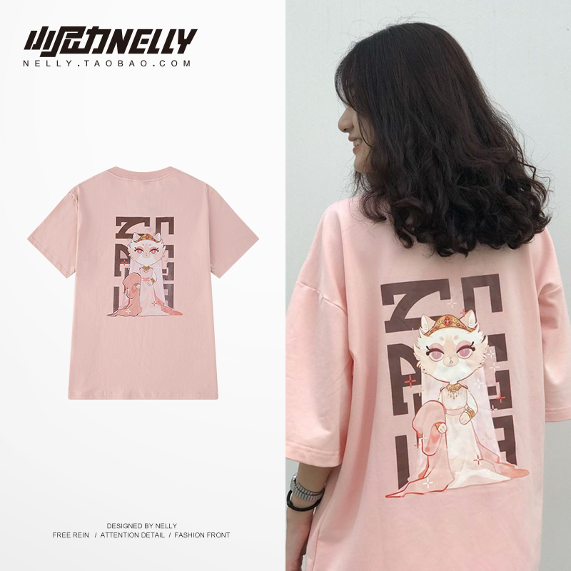 2022男女装夏装新款宽松上衣纯棉oversize印花短袖T恤半袖中袖tee