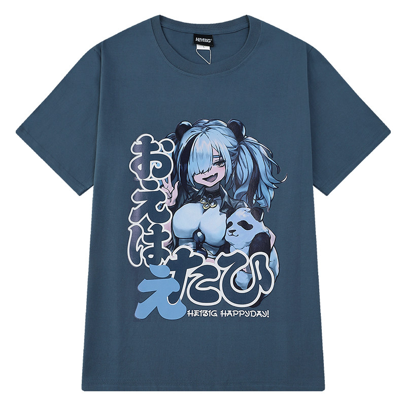 oversize动漫二次二次元元日印花短袖恤男女同宽松t恤
