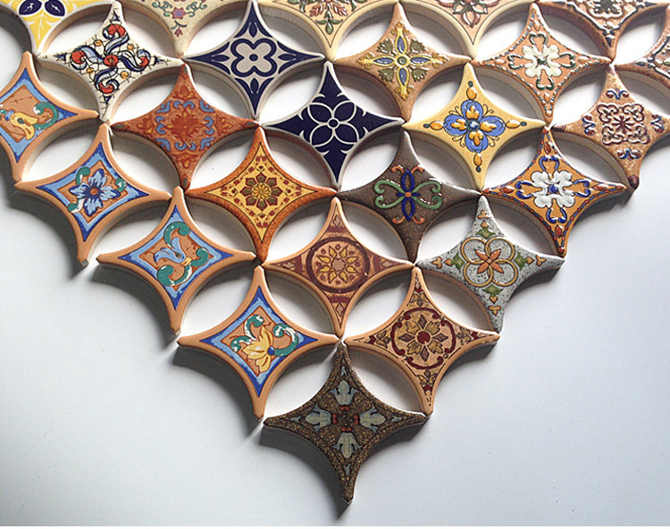 花砖瓷砖小花墙砖花片拼花美式复古地砖圆角花片