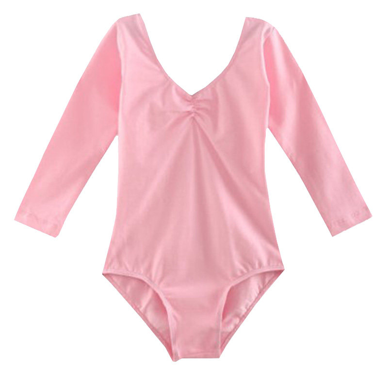 儿童舞蹈练功春秋女童芭蕾舞长袖纯棉连体衣白色儿童演出服