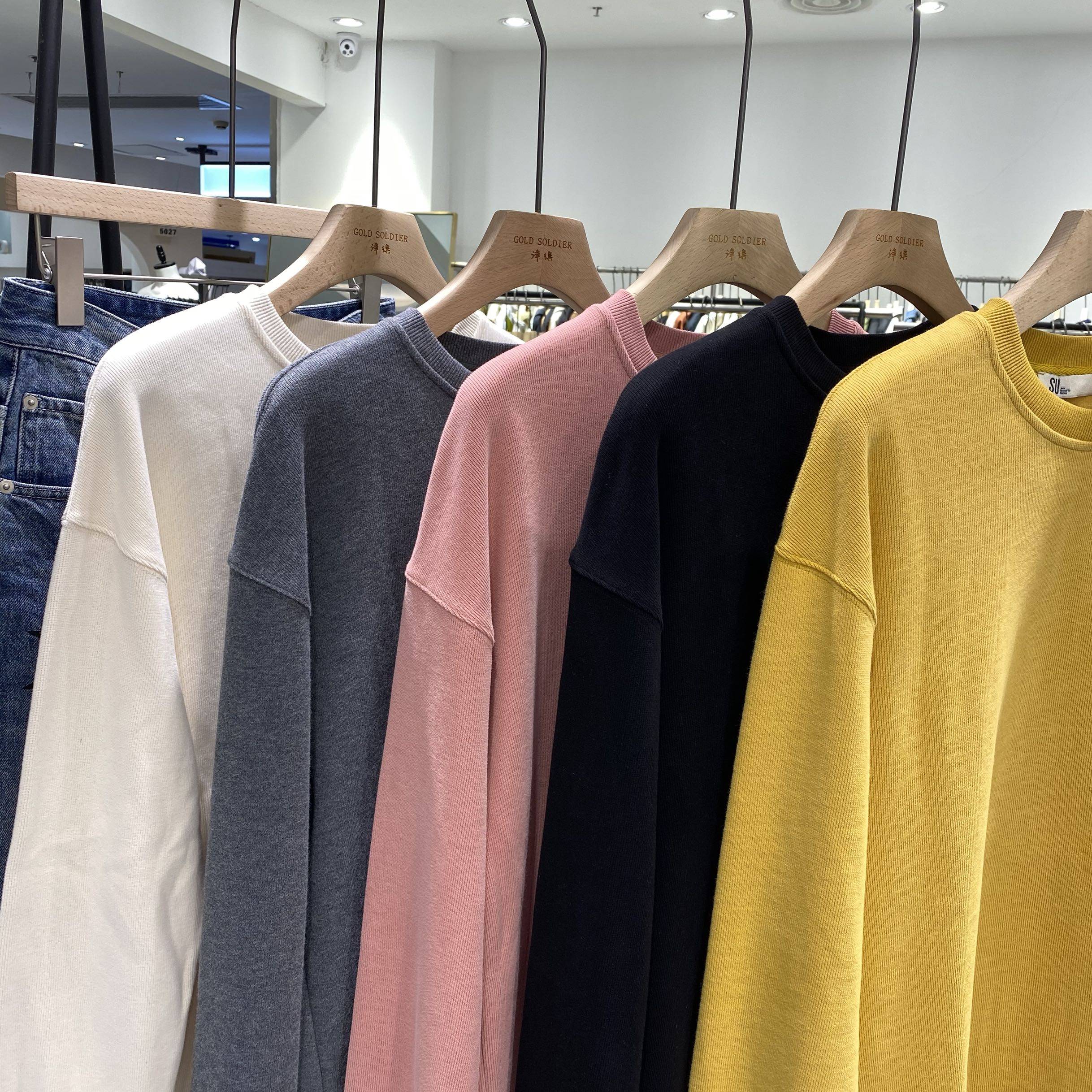 su春秋新款男士美式宽松套头亮色纯色休闲卫衣