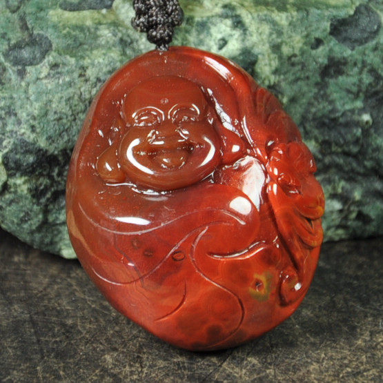精品鸡血红手工蒙料战国红玛瑙弥勒佛笑佛公手工雕件吊坠男女挂件