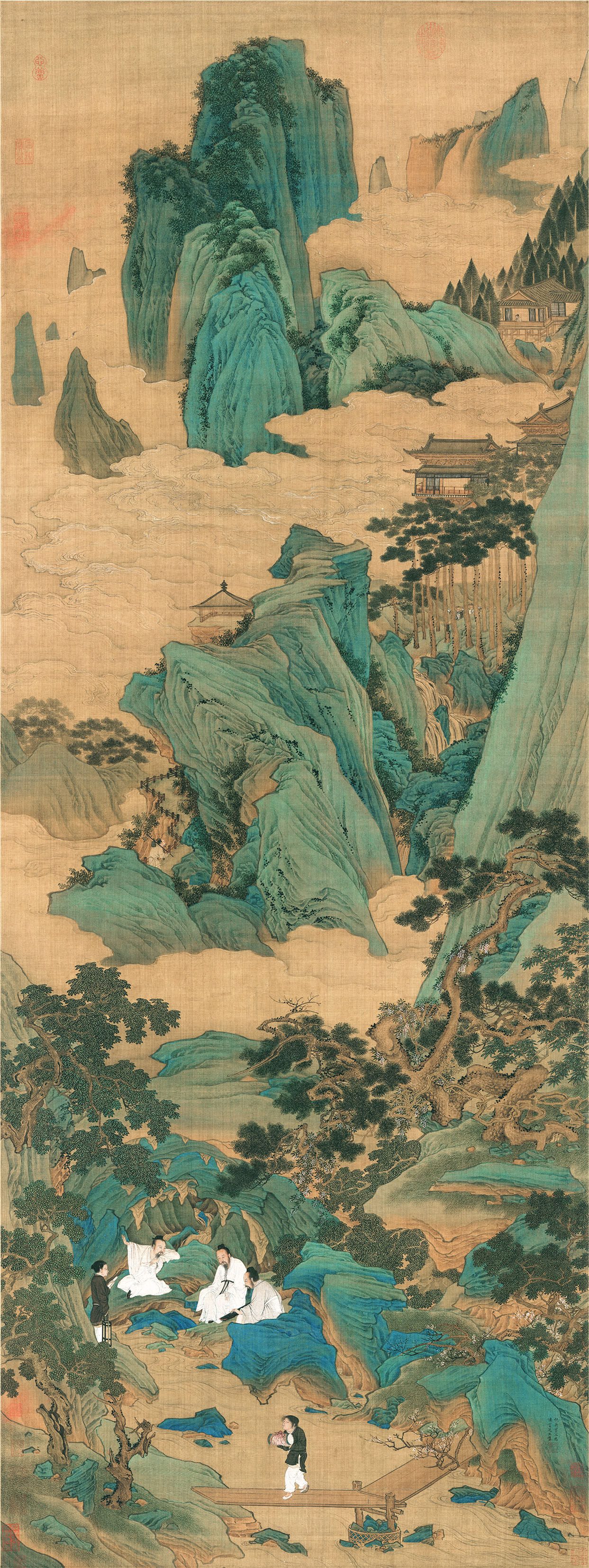 仇英桃源仙境图国画心工笔山水人物画高清挂画国画