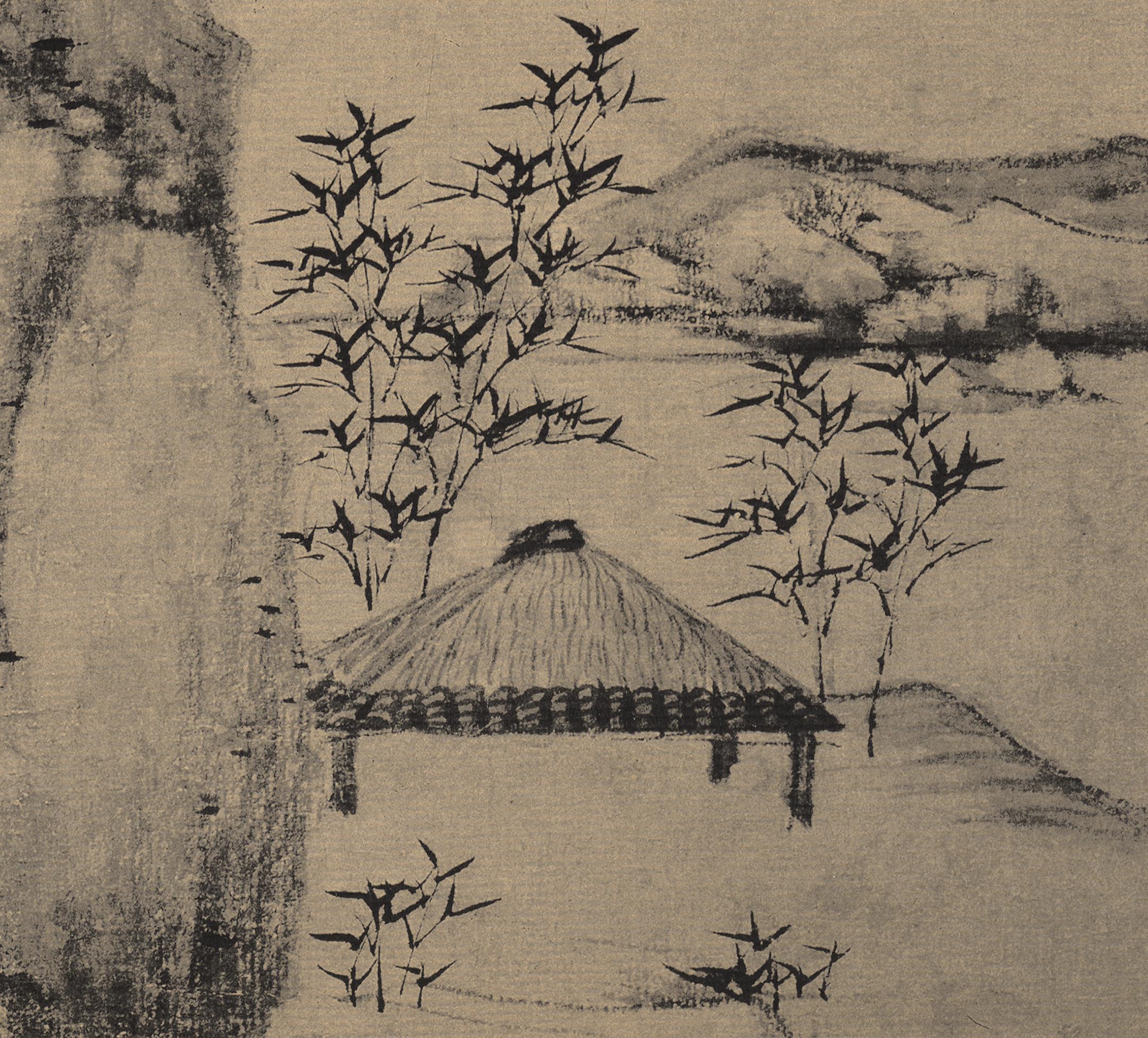 新品1:1明 倪瓒 紫芝山房图纸本临摹古代山水画装饰画竖幅挂画 青山