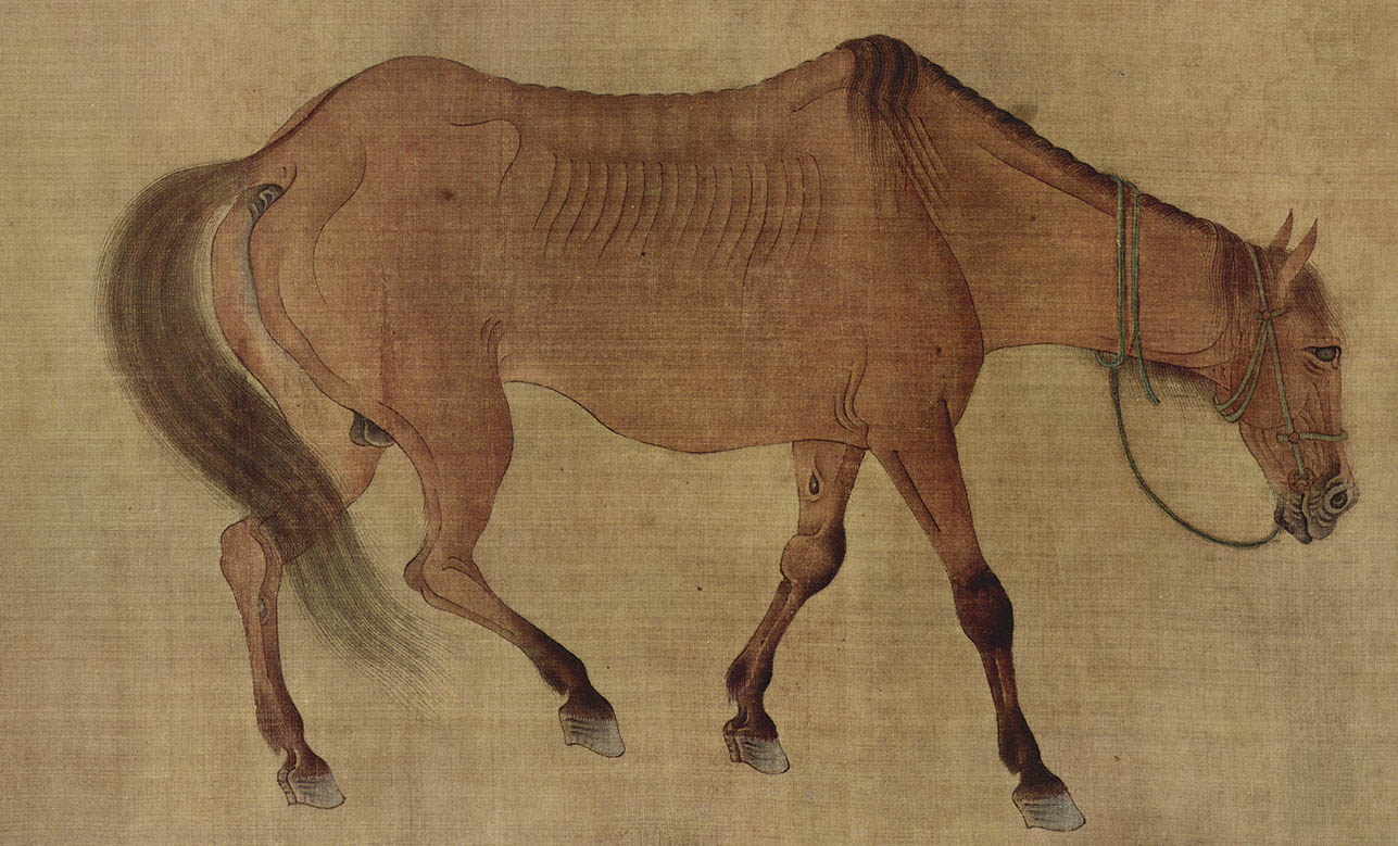 元任仁发二马图绢本设色国画古代画马高清艺术国画