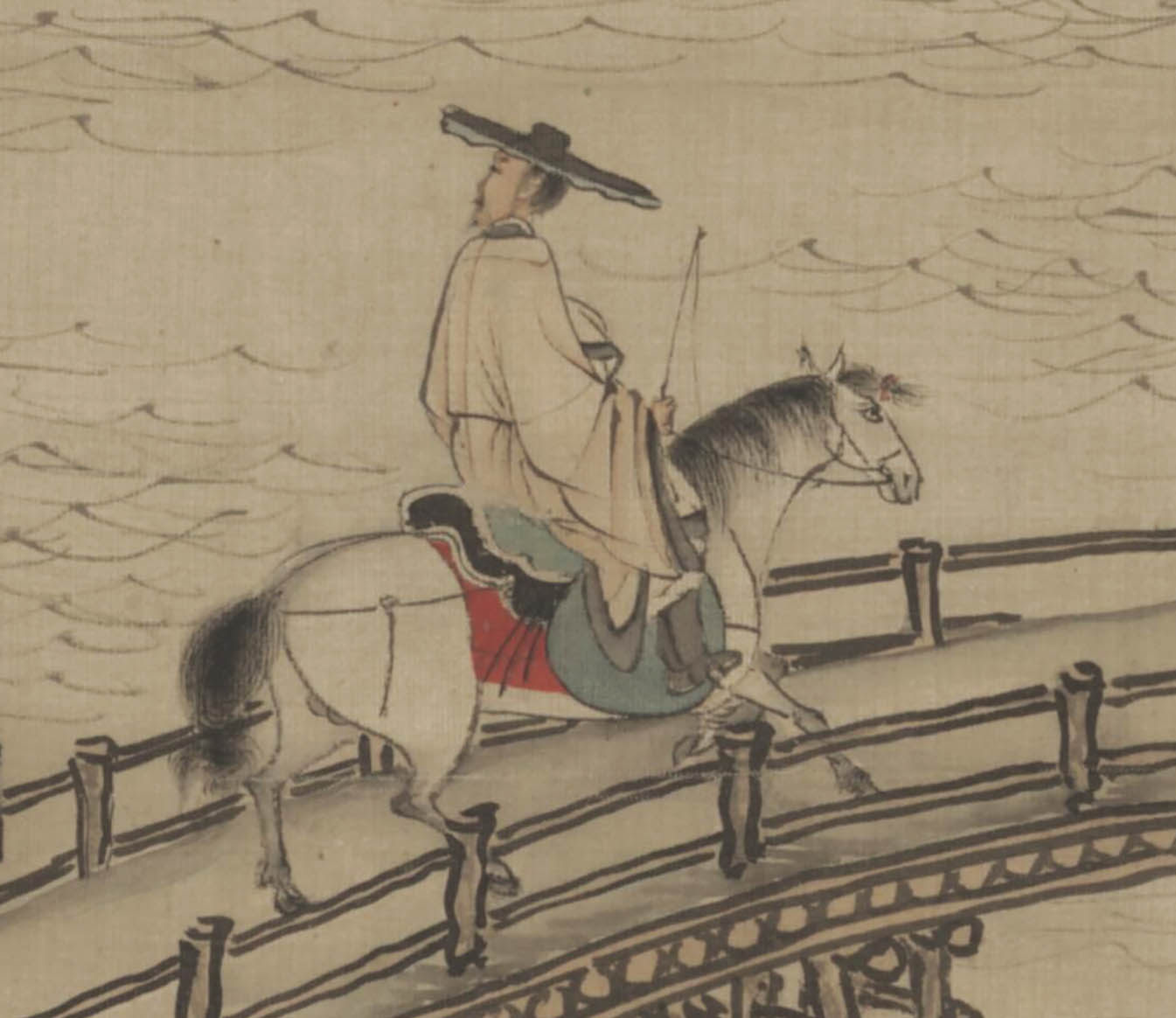 周臣春山游骑图古字画山水画高清数字微喷装饰画国画