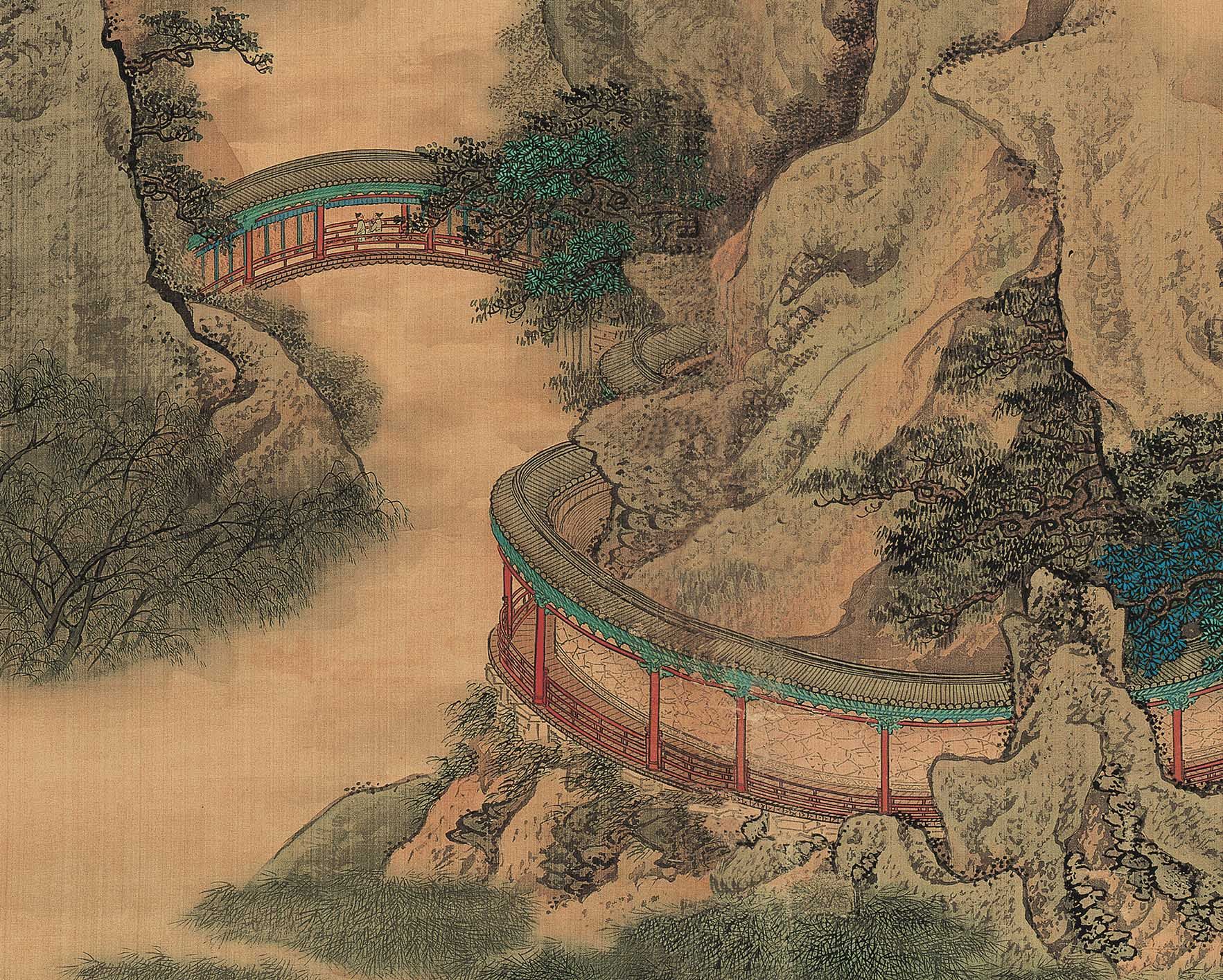 11清袁江阿房宫图横版复古山水国画挂画装饰画高清微喷复制临摹