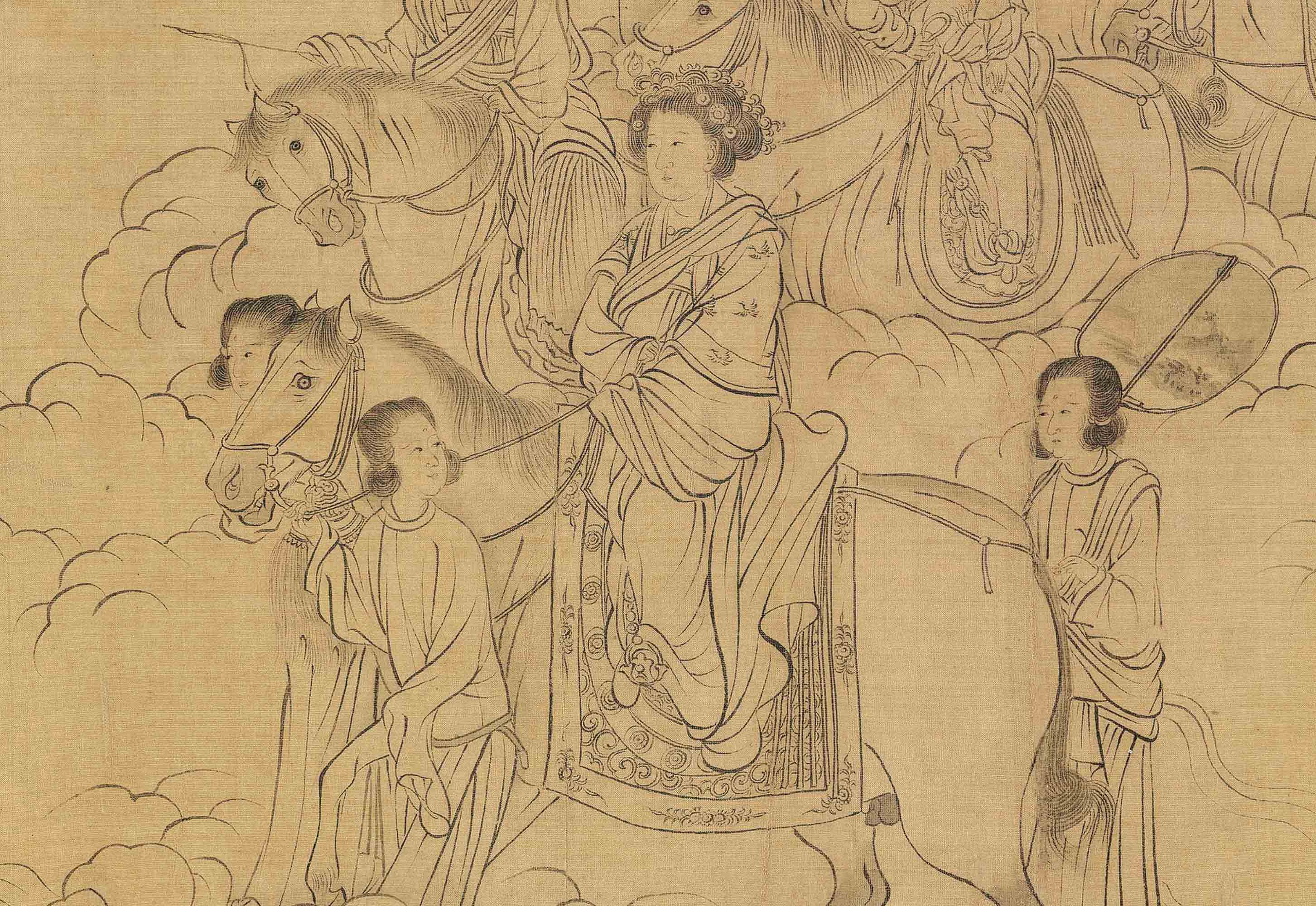 新品北宋李公麟西岳降灵图卷人物神仙图高清微国画