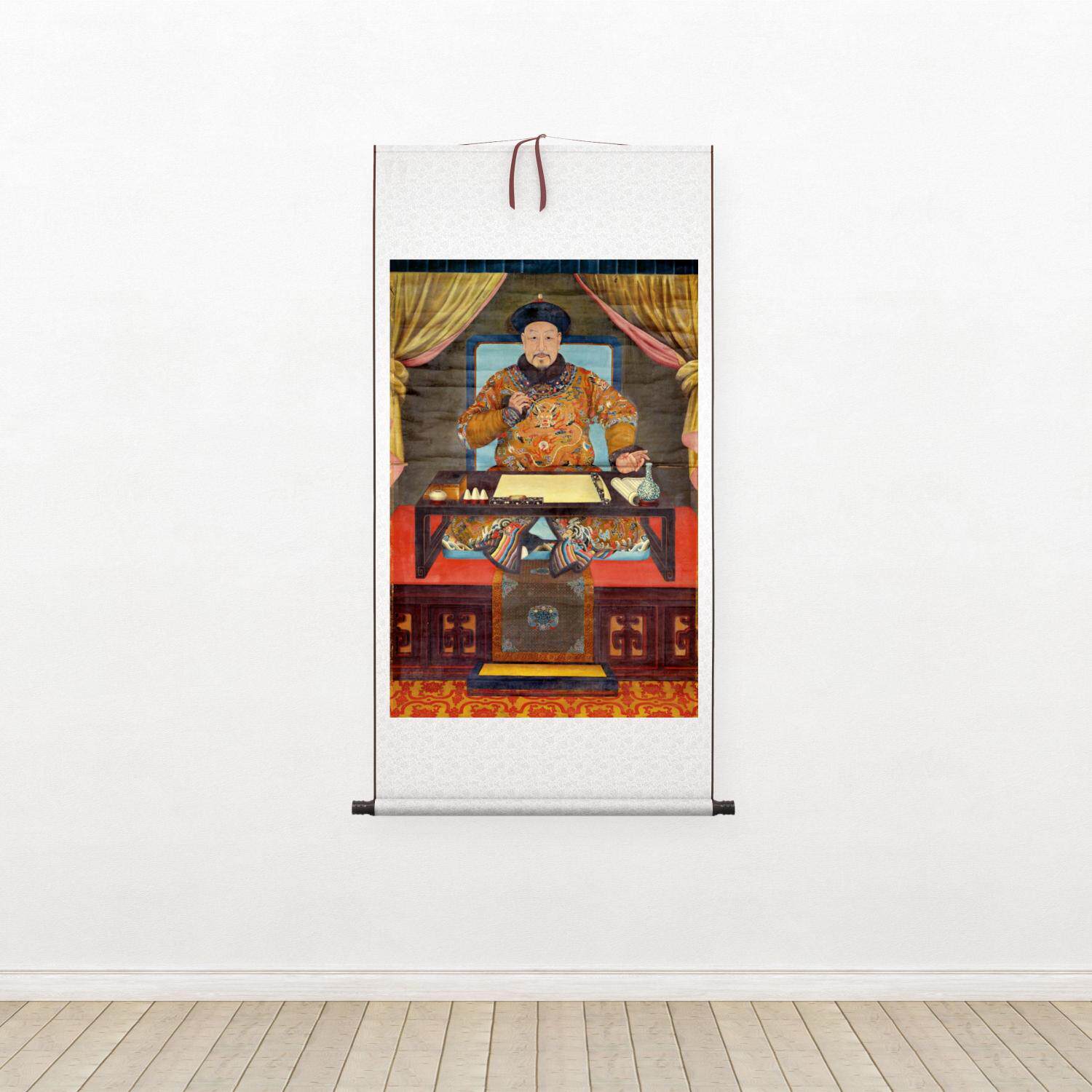 新品乾隆皇帝朝服像绢本世宁国画玄关挂画复古国画