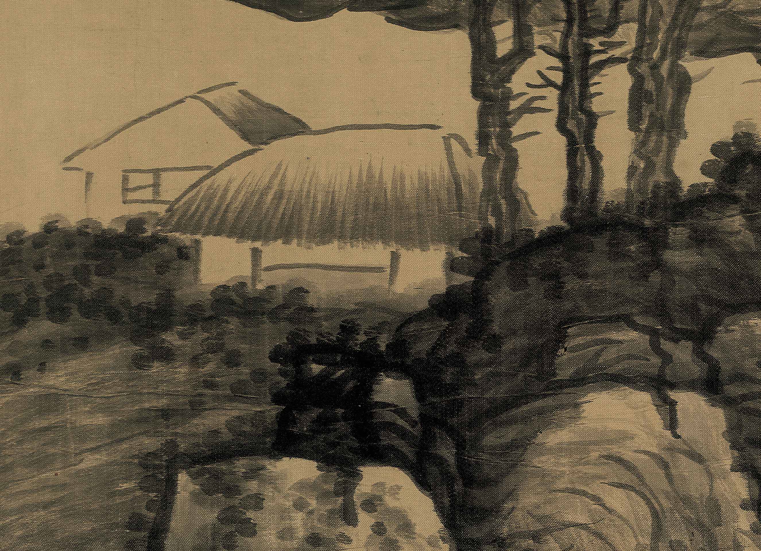 龚贤高岗茅屋绢本真迹超高高清艺术微喷复制国画