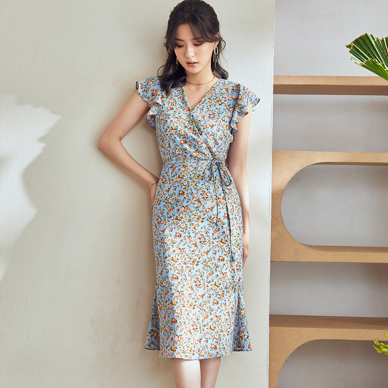 罗衣新款长裙中长碎花优雅夏装荷叶2021连衣裙连衣裙