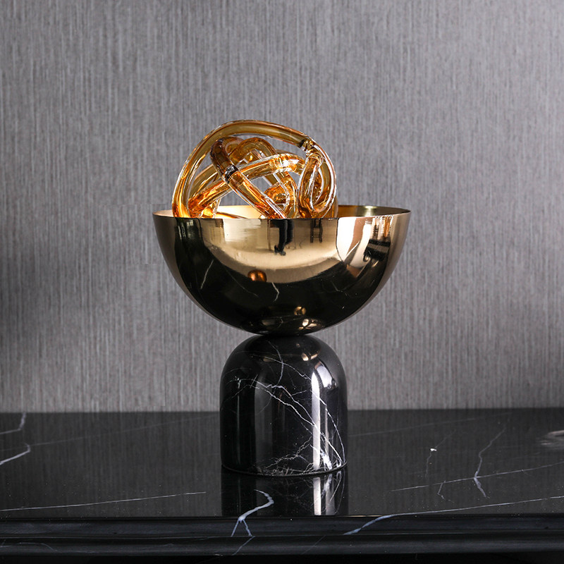软装设计师轻奢果盘花器客厅玄关餐桌圆形金属摆件