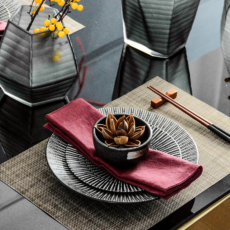 新中式餐盘软装装饰摆件餐桌餐碟陶瓷展厅样板房盘