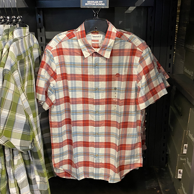 纽约大宝 Timberland/添柏岚 男士尖领格子商务时尚休闲短袖衬衫