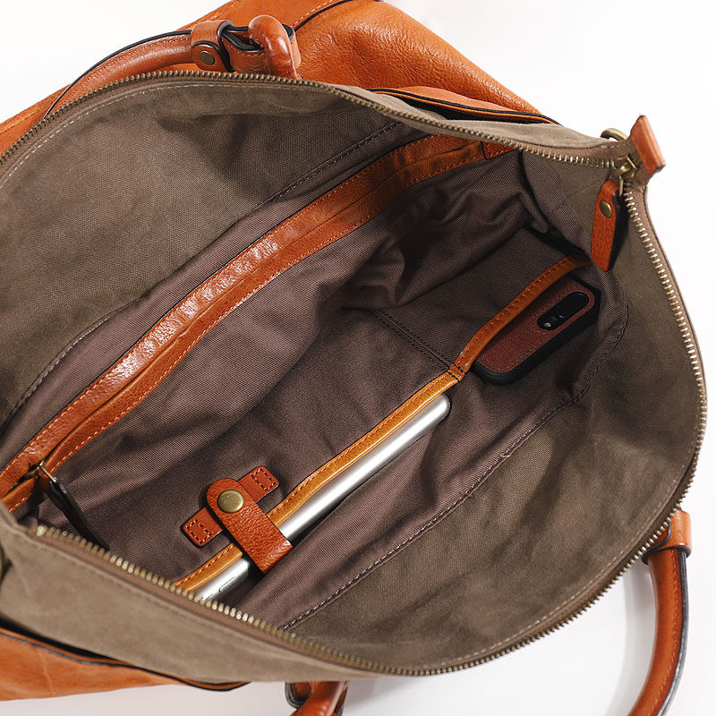 美式复古阿美咔叽日常户外大容量旅行手工植鞣托特包