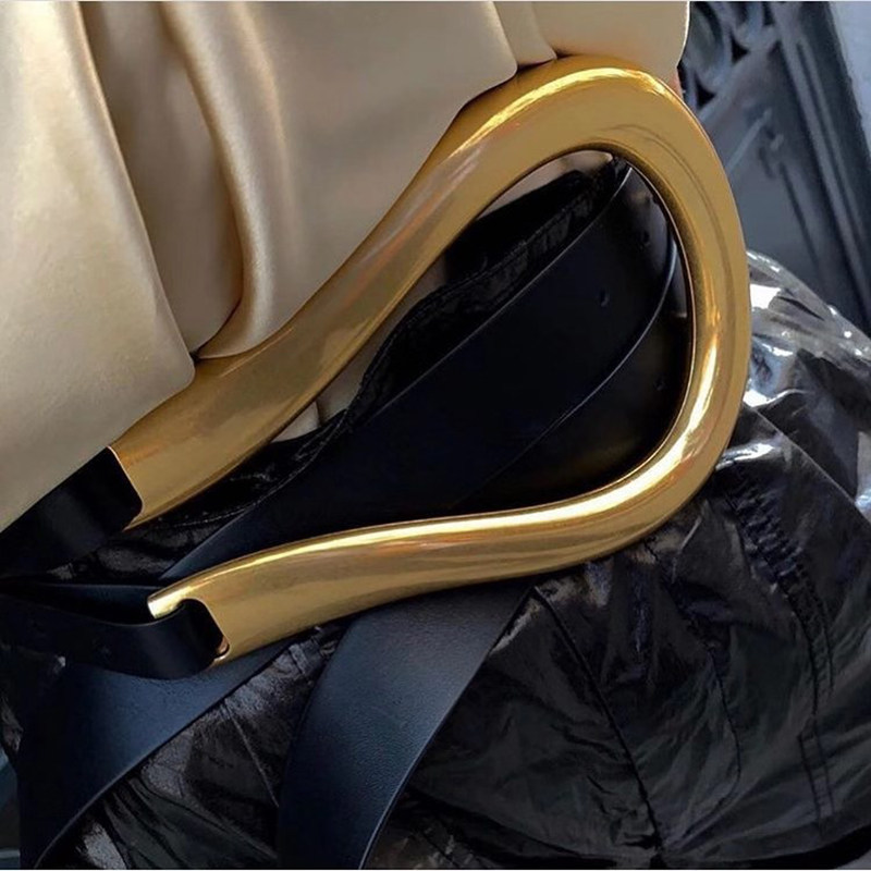 法式复古风bv金色大马蹄扣 ins金属黄铜色皮腰带女网红同款宽腰封