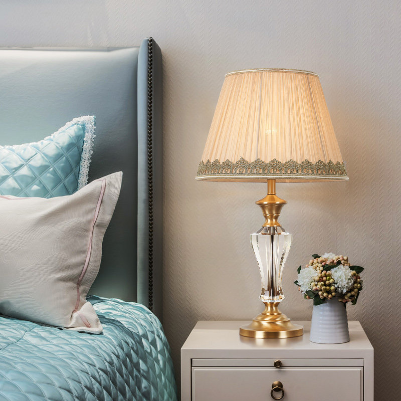 台灯欧式简约水晶全铜客厅卧室书房床头柜温馨浪漫装饰台灯
