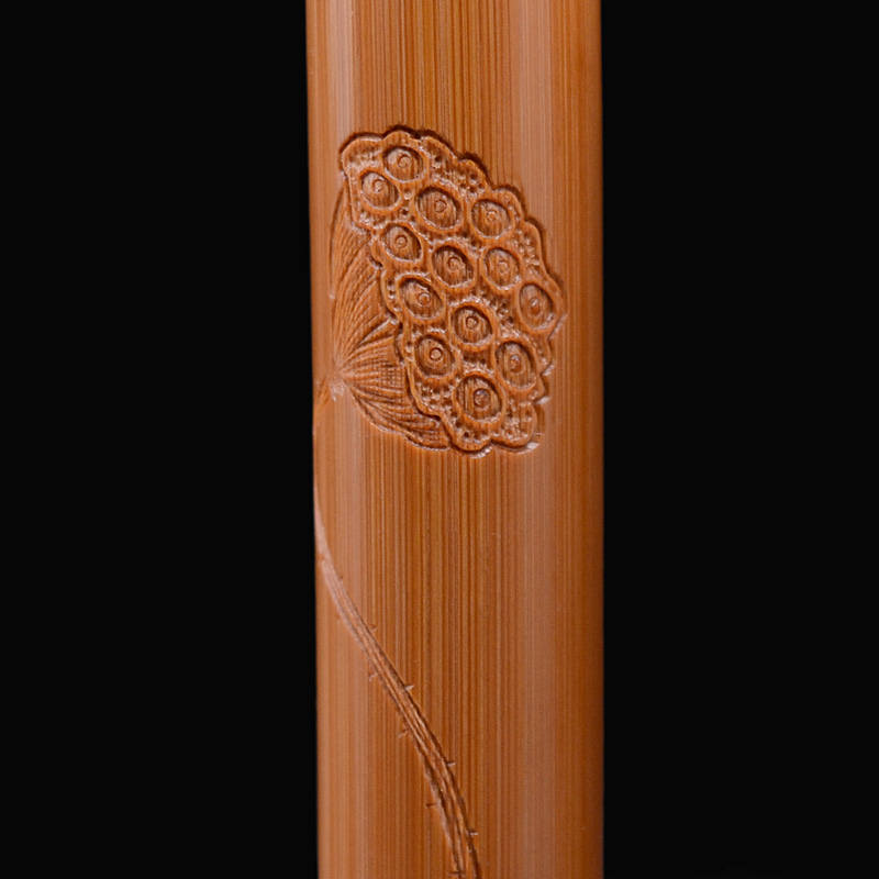 名家张念超竹雕手工浮雕荷花莲蓬实心手把玉竹竹编