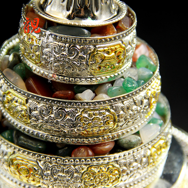 藏传佛教佛堂供品精工雕刻合金七宝曼扎盘曼茶罗带藏族曼扎盘