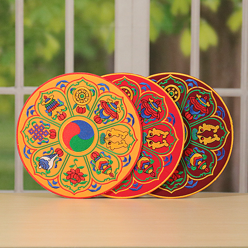八宝金刚铃杵垫八吉祥垫子藏式刺绣家用装饰用品绣花摆件杯垫多色