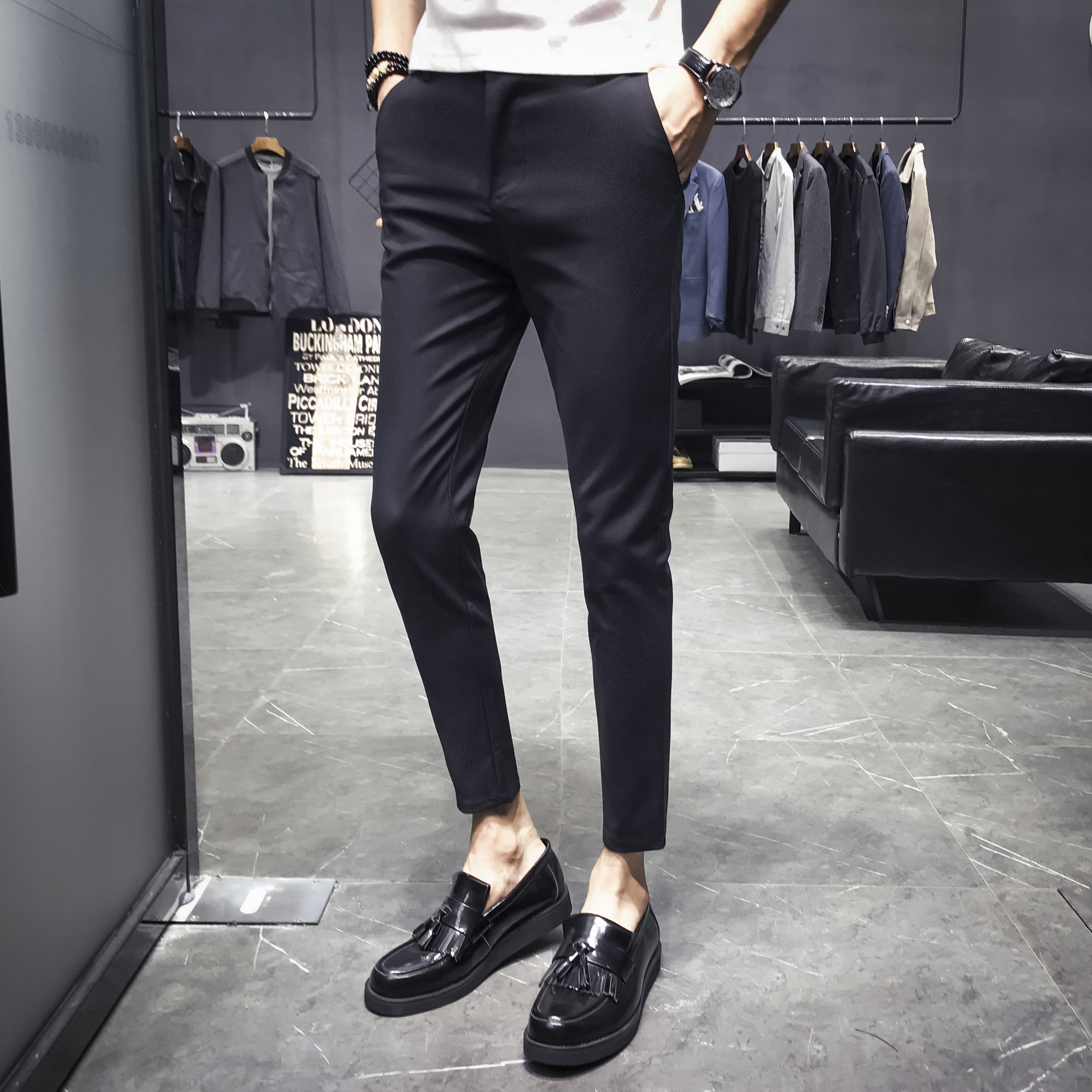 秋冬九分裤男休闲西装裤加绒修身小脚百搭小西裤9分韩版潮流裤子