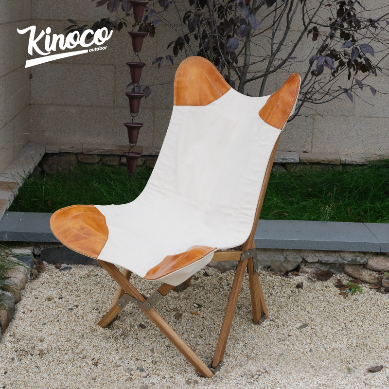 kinoco户外便携蝴蝶橡木帆布休闲躺椅露营沙滩椅折叠椅