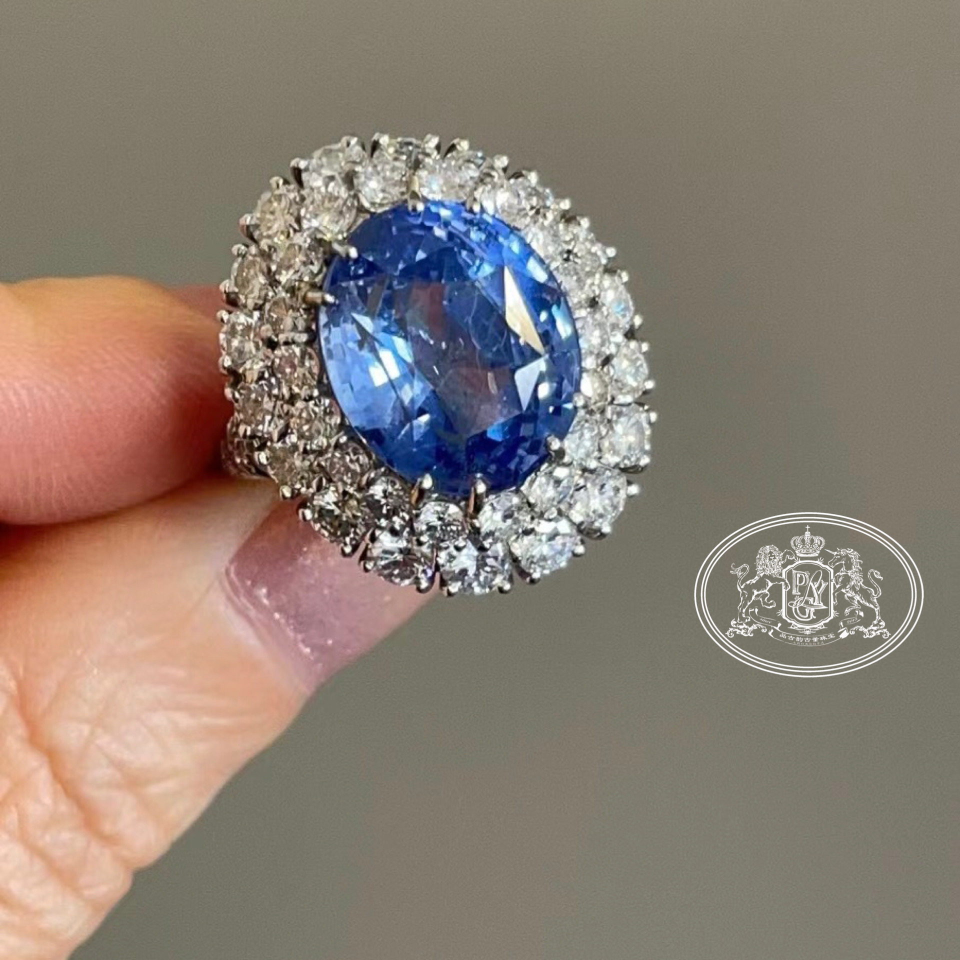 西洋古董珠宝欧洲回流饰品斯里兰卡无烧蓝宝石10克拉手饰