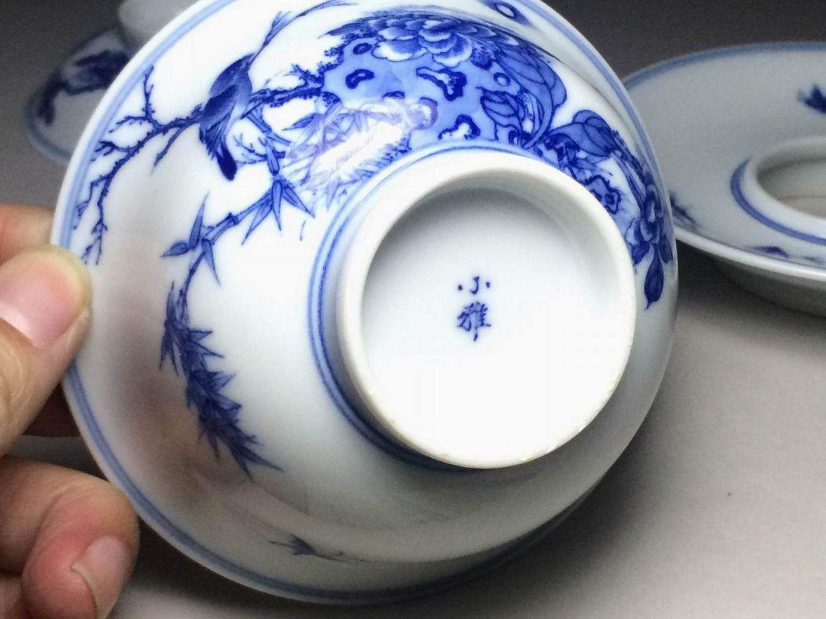 景德镇盖碗茶具茶杯手绘阮定早期小雅白头富贵茶杯