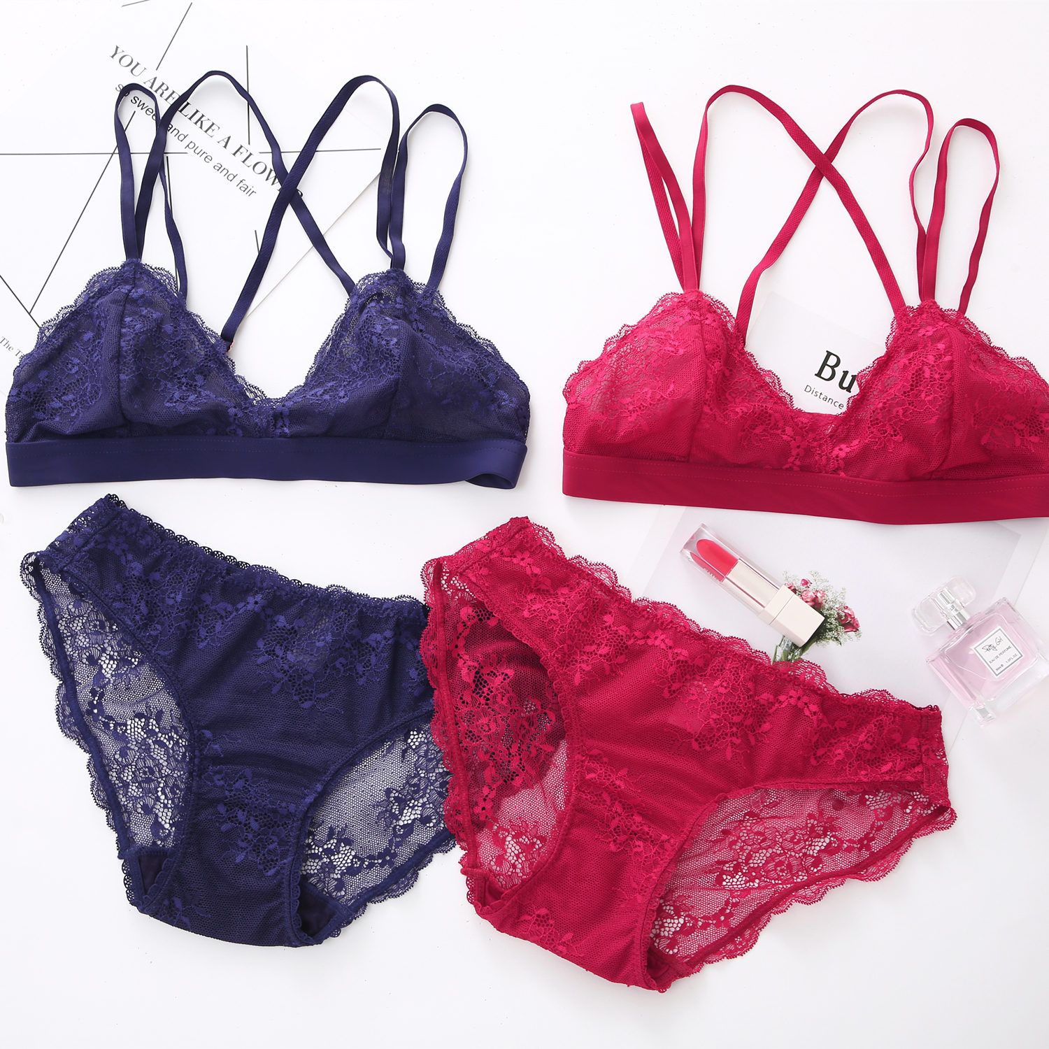 都市丽人文胸套装法式三角性感蕾丝钢圈内衣文胸套装