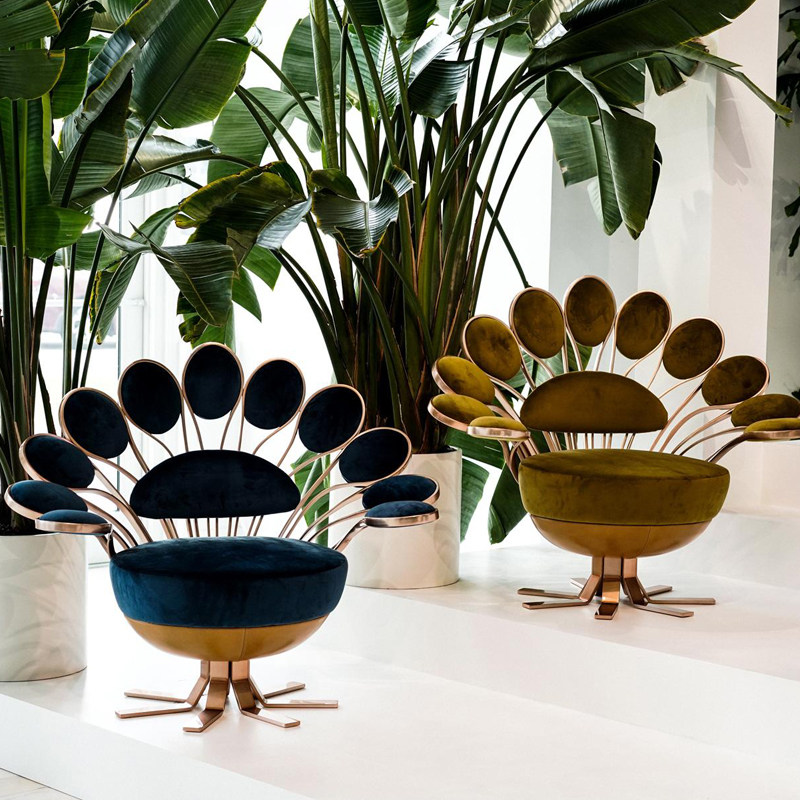 visionnaire意式孔雀椅极轻奢单人沙发不锈钢扶手创意椅子