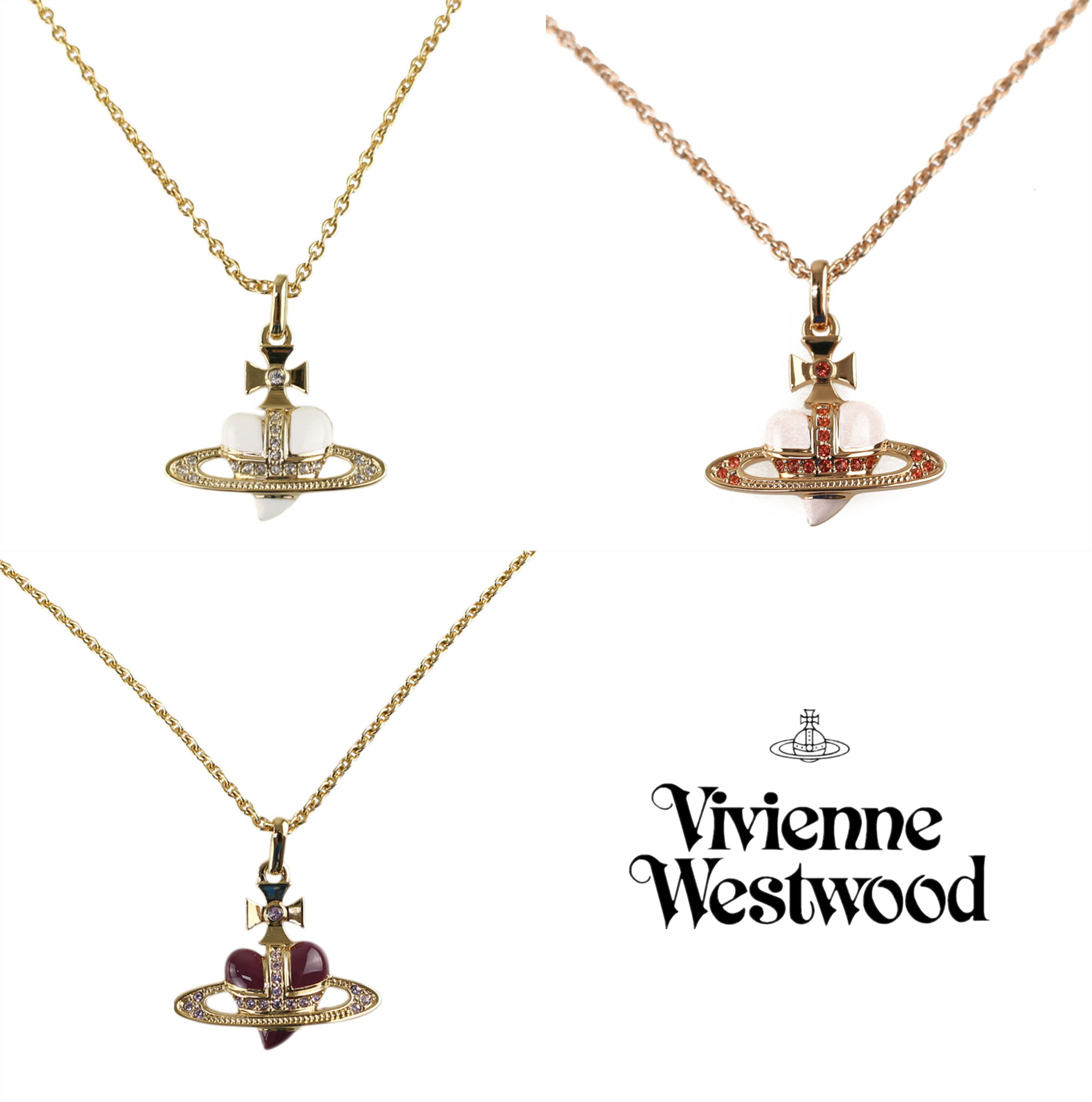 日本代购viviennewestwood薇薇安绝版钻饰爱心土星项链项链